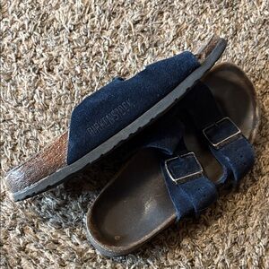 Birkenstock Dark Blue Suede Slides